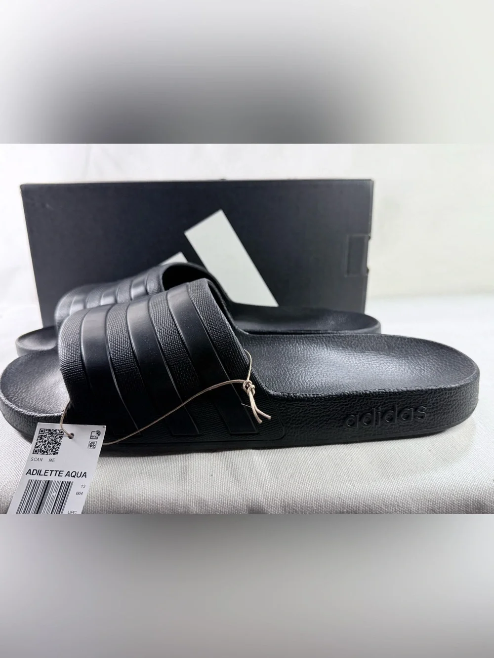 adidas Men’s size 13 Black Slide Sandals with Textured Three-Stripes soft soles